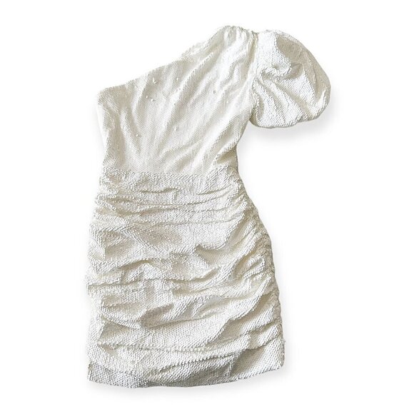 Ronny Kobo Eden One-Shoulder Minidress in White Sequins, Size XS, New with tag - Picture 9 of 16
